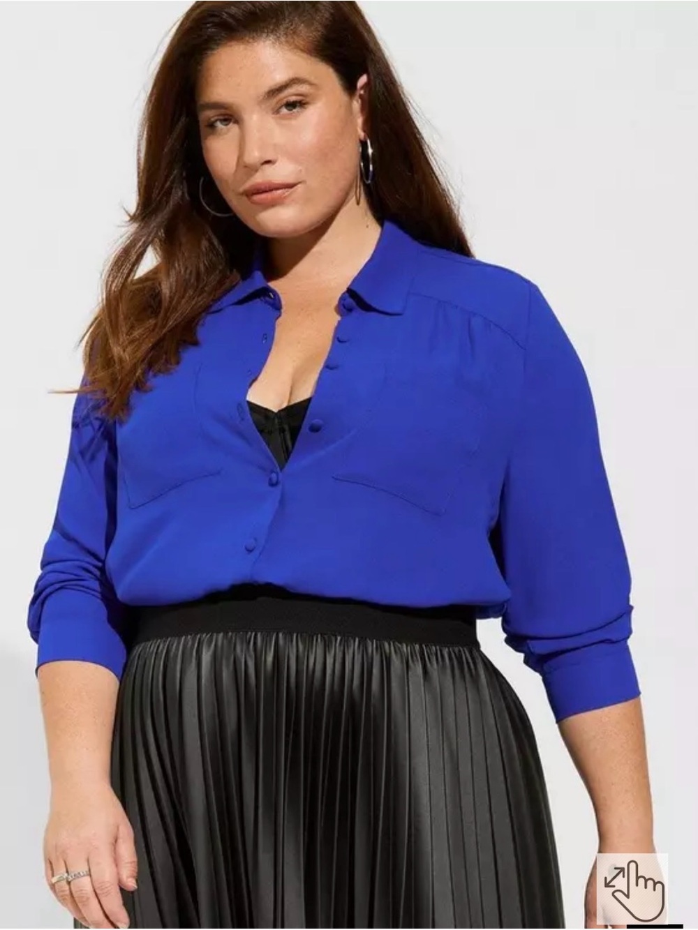 Torrid Womens Madison Georgette Button Up Long Sleeve Blouse Cobalt Blue SZ 3X